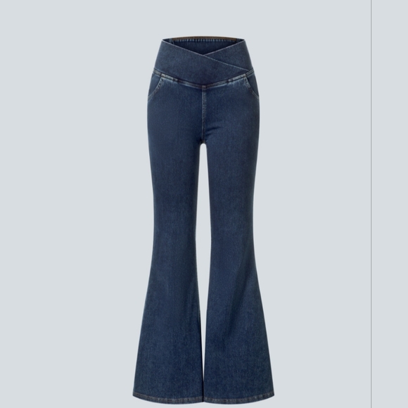 NWT!! Flared Denim High Crossover Waist Pockets Stretch Halara - Picture 6 of 6